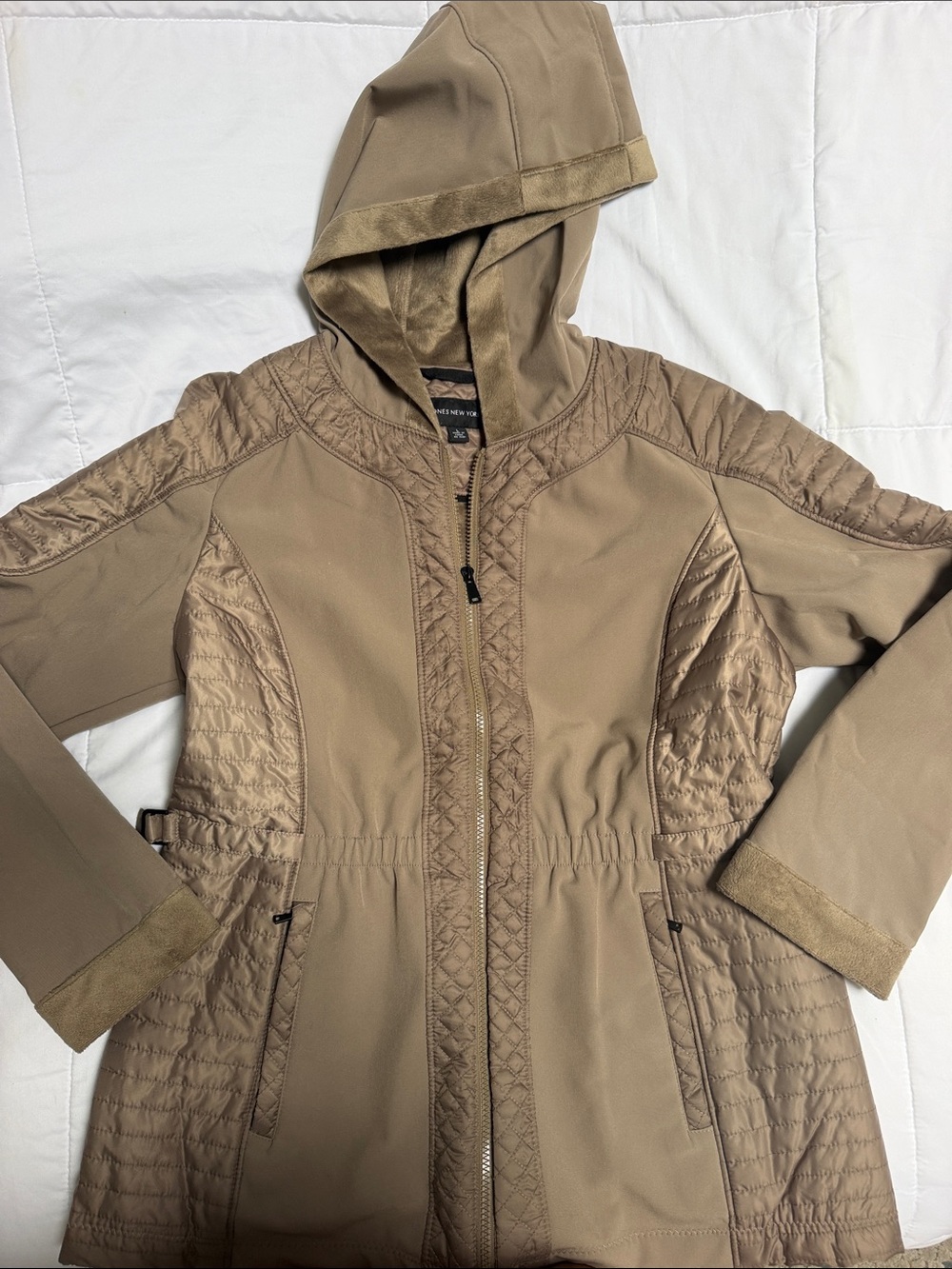 Jones New York Quilted Hooded Utility Jacket - Taupe